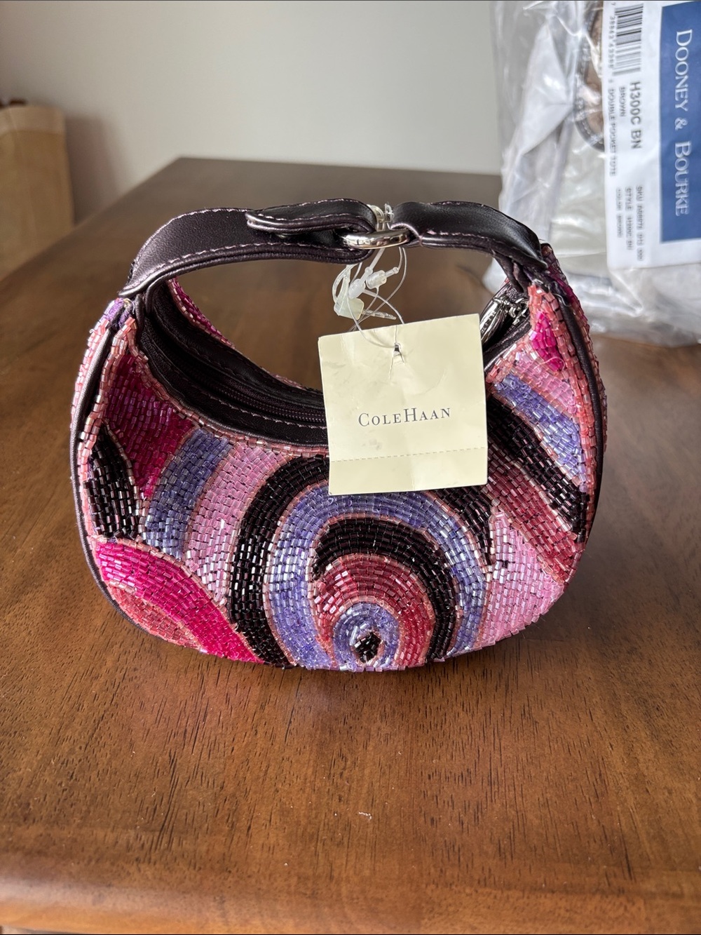 Cole Haan Pink & Purple Beaded Mini Hobo Bag